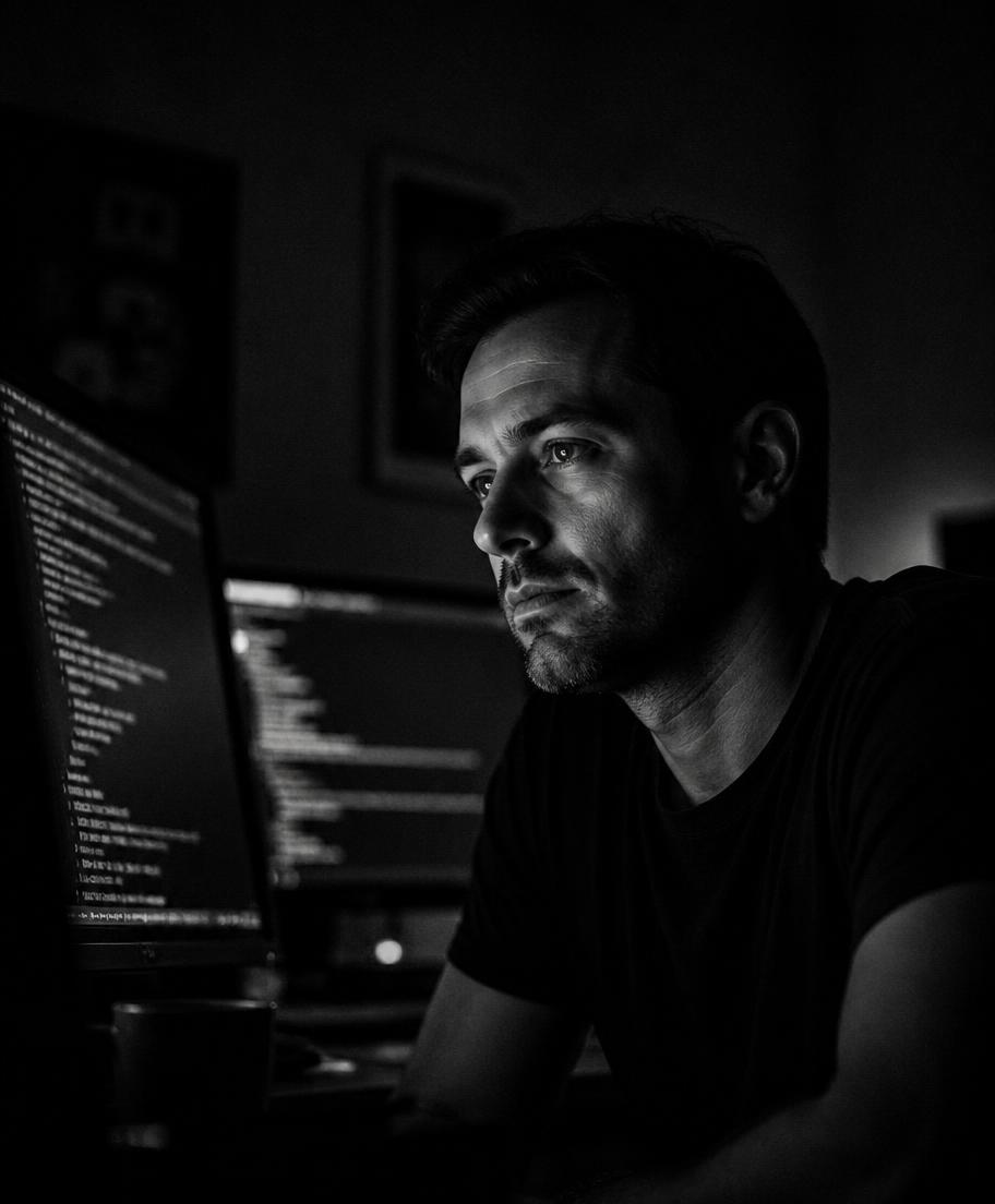 Porträt von Max Hase vor Monitoren